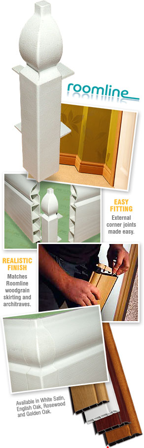 External Corner Joint for Roomline uPVC Plastic Skirtingboard