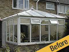 Before Slate Roof Conversion - rundown conservatory with leaks
